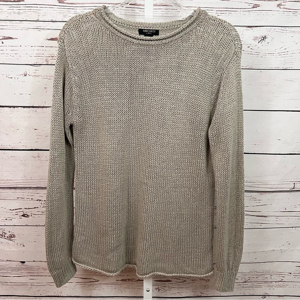 Forever 21 Taupe Gray Crewneck Knit Sweater Size Large Juniors